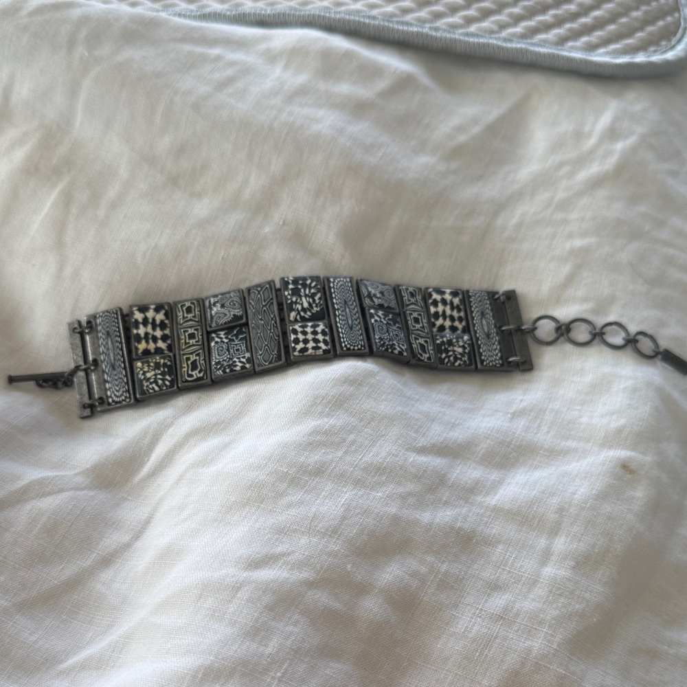Vintage Silver Bracelet with Black Accents